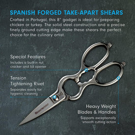 8-Inch Spanish Take-Apart Kitchen Scissors - Hot-Forged Shears from Spain - Inox Stainless Steel