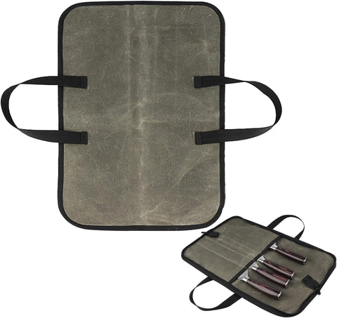 Image of Knife Bag, Chefs Knife Roll Bag, Durable Waxed Canvas Knife Bag with Zipper Pocket, Portable Chefs Knife Cases Cutlery Knives Holders Protectors, Knife Roll for Knives & Kitchen Tools(Green)