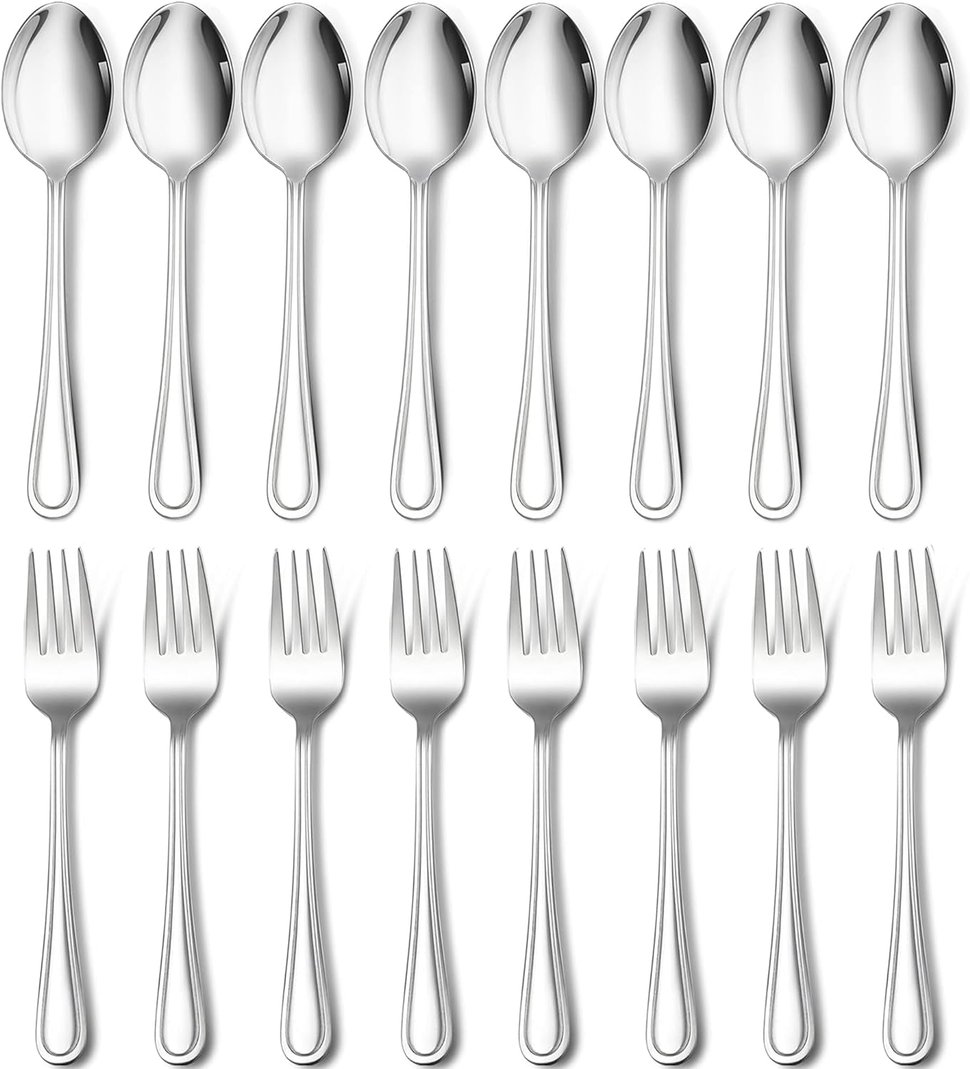 16-Piece Spoons and Forks Set,  Stainless Steel Slimline 8 Dinner Forks and 8 Dinner Spoons, Modern Metal Silverware Flatware Cutlery for Kitchen and Restaurant, Dishwasher Safe-7.9 Inch