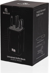 Acacia Universal Knife Block without Knives - Slots for Scissors & Sharpening Rod - Holder Fits Knives & Is Designed to Protect Blades from Dulling - Water Proof Coating & Detachable Top