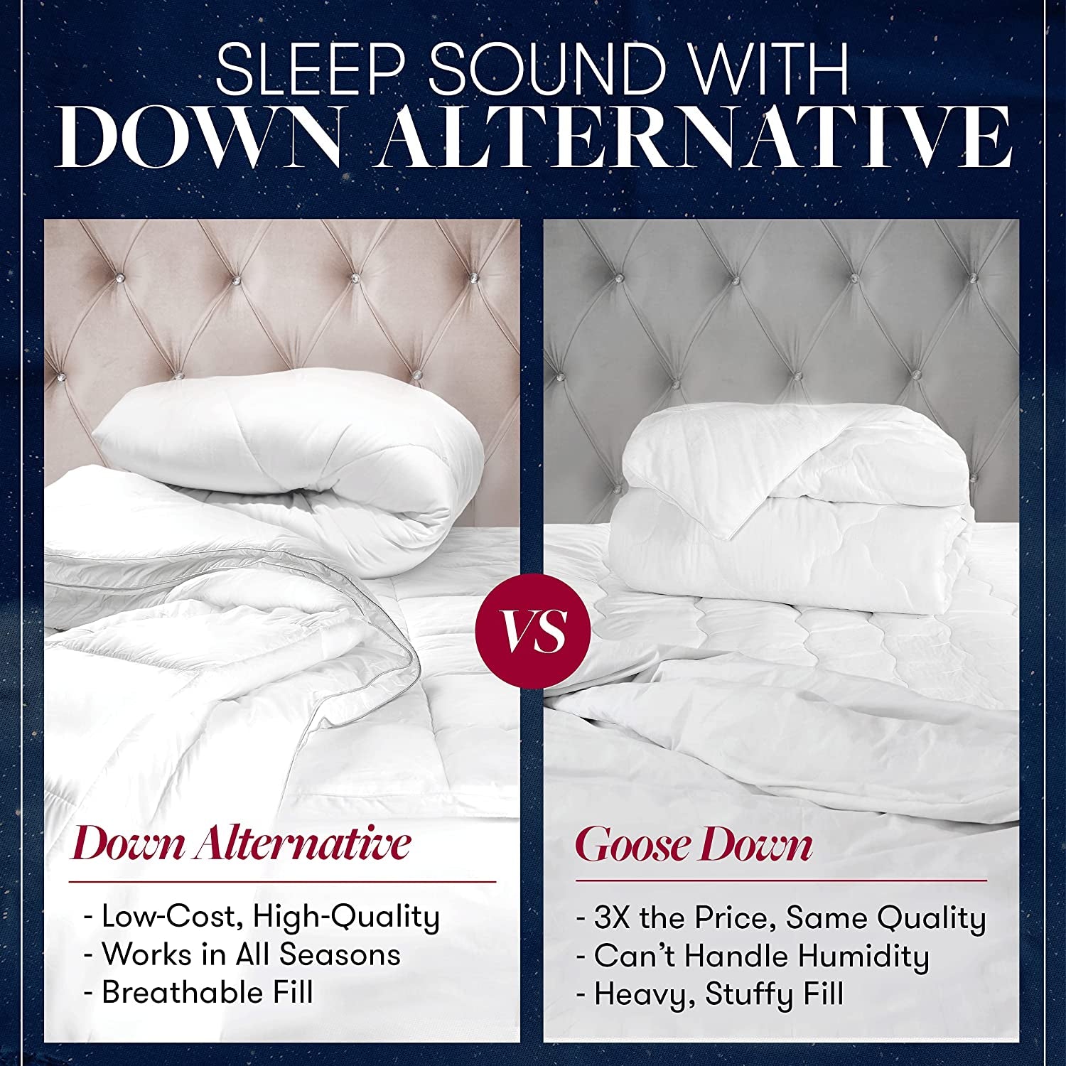 Beckham Hotel Collection Goose down Alternative Reversible - All Season - Premium Quality Luxury Comforter - Full/Queen - Navy/Sleet