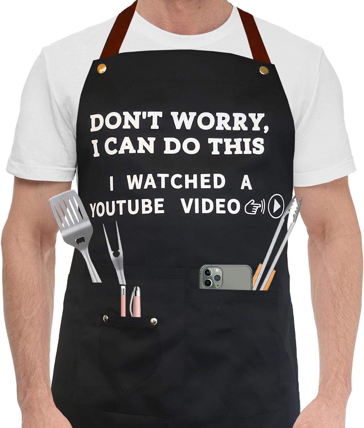 Cooking Chef Apron for Men, Funny Apron Gifts for Men with 3 Pockets Adjustable Neck Strap Grilling Kitchen BBQ Dad Apron-Birthday Christmas Gifts for Dad, Mom, Husband, Friends, Boyfriend