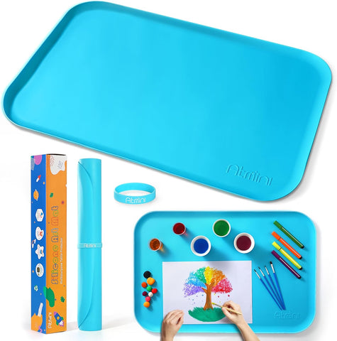 Image of Silicone Art Mats for Kids, Silicone Craft Mat with Lip to Keep Clean, 24"×16" Mat (Blue)