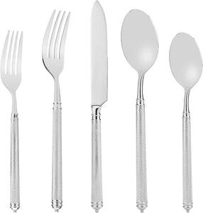 20Pcs 18/10 Stainless Steel Silver Forged Manual Polishing Flatware Set with Luxury Domess Handle Dishwasher Safe Home Hotel Restaurant Use Wedding Housewarming Gift