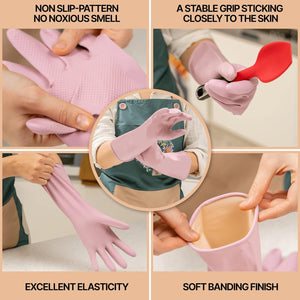 3 Pairs Colorful Reusable Waterproof Household Dishwashing Cleaning Rubber Gloves, Non-Slip Kitchen Glove