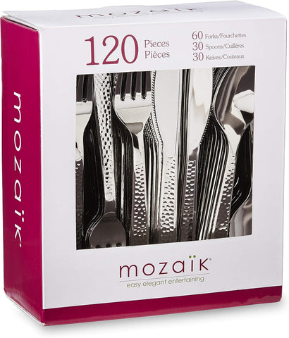 Image of Premium Plastic Hammered Stainless Steel Coated Assorted Cutlery, 120 Pieces