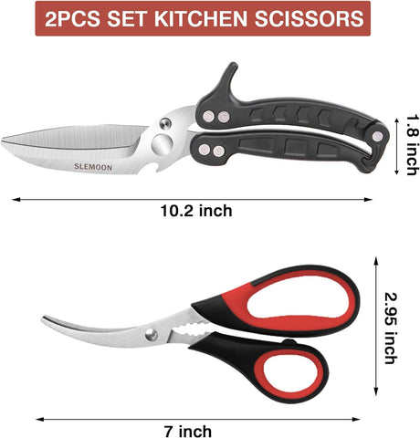 Image of Heavy Duty Kitchen Scissors Poultry Shears 2Pcs Set Black
