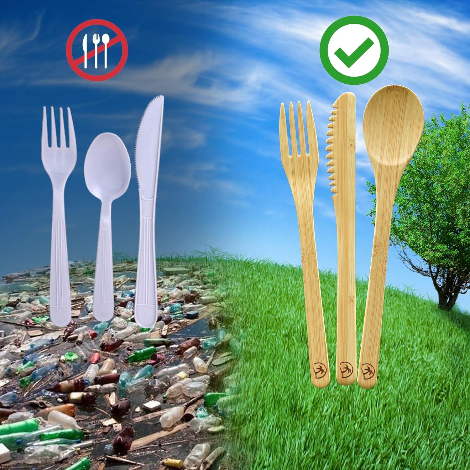 9-Piece Bamboo Utensil Set – Reusable Cutlery Travel Set – Portable Bamboo Flatware for Kids & Adults – Bamboo Fork, Knife, Spoon, Chopsticks – Comes in a Well-Designed Washable Case