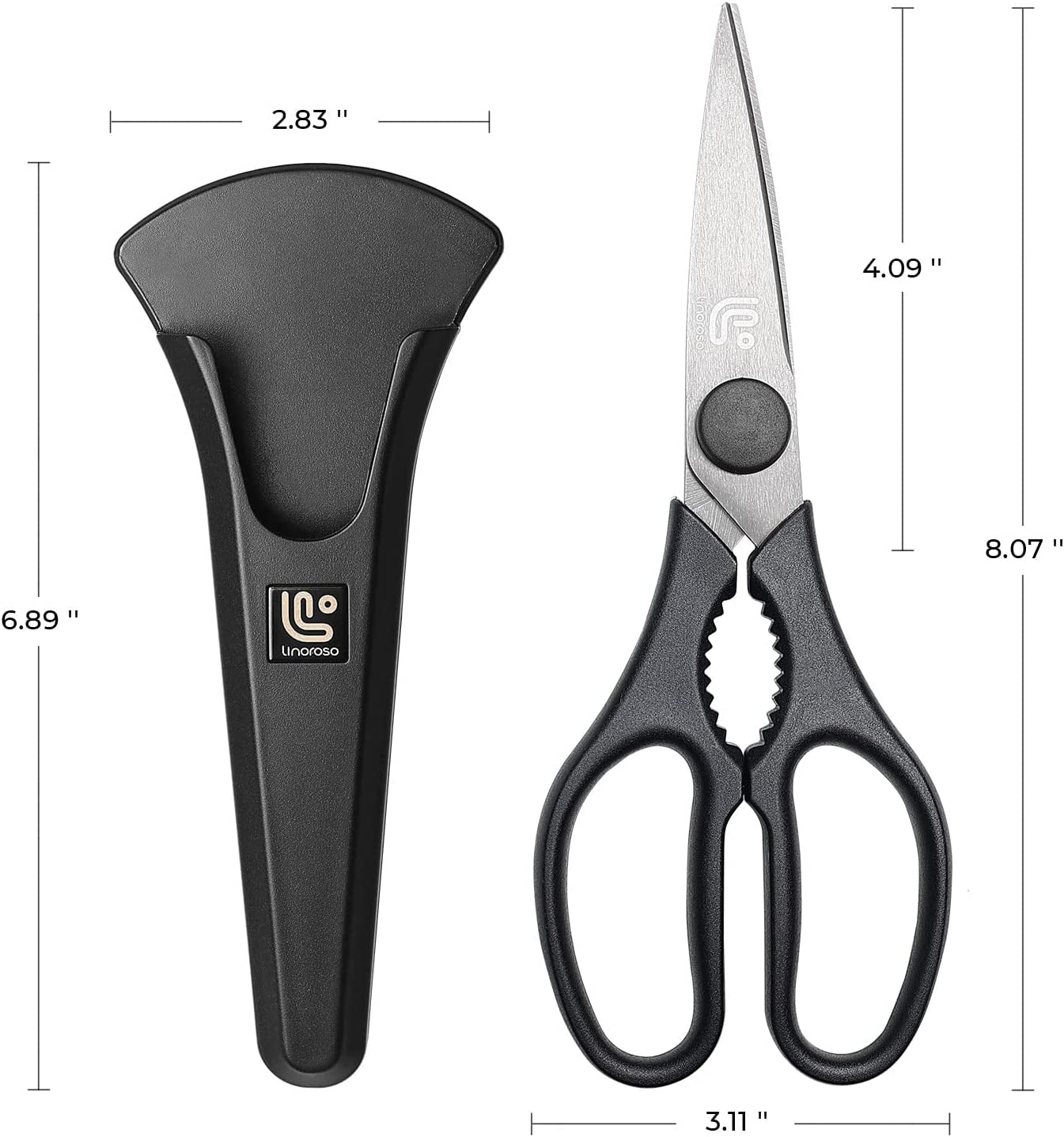 Kitchen Shears Heavy Duty Kitchen Scissors with Magnetic Holder, Dishwasher Safe Scissors All Purpose Come Apart Blade Made with Japanese Steel 4034 for Meat/Vegetables/Bbq/Herbs, Black