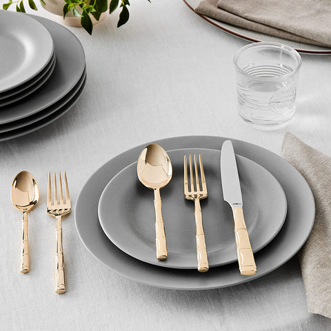 Image of Bamboo Gold-Plated 20-Piece Stainless Steel Flatware Set, Service for 4