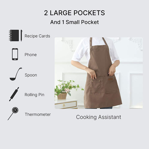 Image of Aprons for Women Men BBQ Chef Cooking Artist Water Drop Resistant Canvas Adjustable Kitchen Apron with Pockets for Unisex Grill Baking Painting Art Stylist Dishwashing Comfortable Aprons (Khaki)