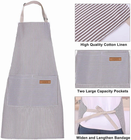 Image of Apron, Adjustable 2 Pack Bib Aprons with 2 Pockets Cooking Kitchen Aprons for Men Women BBQ Outdoors Baking Chef Apron