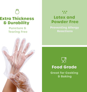 500 Count Disposable Sterile Poly Plastic Gloves for Cooking, Food Prep and Food Service | Latex & Powder Free - One Size Fits Most