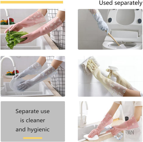 Image of Dishwashing Cleaning Gloves 3 Pairs - Reusable Rubber Gloves Non-Slip Laundry Kitchen Gardening Household Gloves