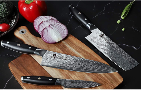 Image of TUO Kiritsuke Chef Knife - Vegetable Cleaver Kitchen Knife 8.5-Inch High Carbon Stainless Steel - Japanese Knives with G10 Full Tang Handle - Black Hawk-S Knives Including Gift Box