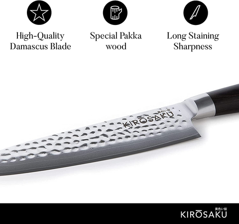 Image of Kirosaku Premium Damascus Kitchen Knife 8 Inches - Extremely Sharp Kitchen Chef'S Knife Made of Damascus Steel and Pakka Wood Handle