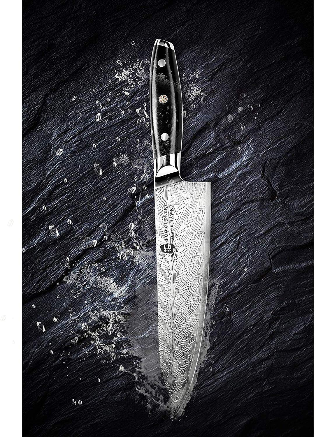 TUO Chef Knife - Kitchen Knives 8-Inch High Carbon Stainless Steel - Pro Chef S Vegetable Meat Knife with G10 Full Tang Handle - Black Hawk-S Series Knives Including Gift Box