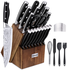 Knife Set, 23 Pcs Kitchen Knife Set with Block & Sharpener Rod, High Carbon Stainless Steel Chef Knife Set, Ultra Sharp, Full-Tang Design