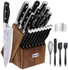 Knife Set, 23 Pcs Kitchen Knife Set with Block & Sharpener Rod, High Carbon Stainless Steel Chef Knife Set, Ultra Sharp, Full-Tang Design