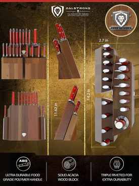 DALSTRONG Knife Set Block - 18-Pc Colossal Knife Set - Gladiator Series - German HC Steel - Red ABS Handles - Acacia Wood Stand - NSF Certified