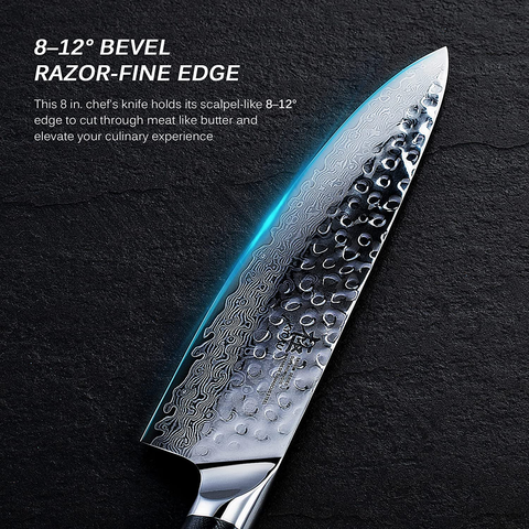 Image of KYOKU Chef Knife - 8"- Shogun Series - Japanese VG10 Steel Core Hammered Damascus Blade - with Sheath & Case