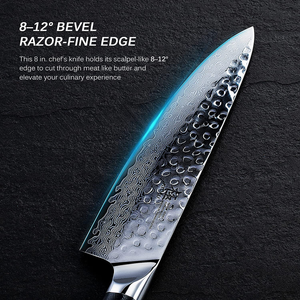 KYOKU Chef Knife - 8"- Shogun Series - Japanese VG10 Steel Core Hammered Damascus Blade - with Sheath & Case