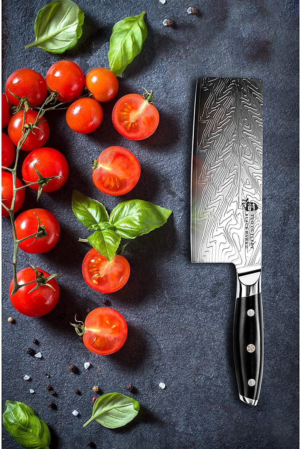TUO Vegetable Meat Cleaver Knife - Chinese Chef'S Knife 7-Inch High Carbon Stainless Steel - Kitchen Knife with G10 Full Tang Handle - Black Hawk-S Knives Including Gift Box