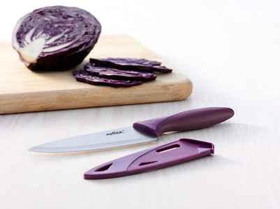 Zyliss - 31380 ZYLISS Utility Paring Kitchen Knife with Sheath Cover, 5.5-Inch Stainless Steel Blade, Purple