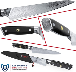 DALSTRONG Chef Knife - 7 Inch - Shogun Series - Damascus - Japanese AUS-10V Super Steel Kitchen Knife - Black Handle - Razor Sharp Knife - W/Sheath