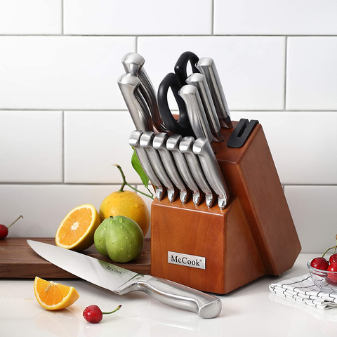 Image of Mccook MC29 Knife Sets,15 Pieces German Stainless Steel Kitchen Knife Block Sets with Built-In Sharpener