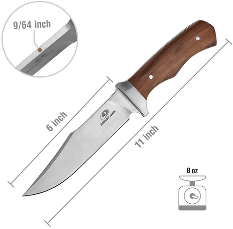 Image of MOSSY OAK 11-Inch Full-Tang Fixed Blade Knife with Leather Sheath, Clip Point Blade and Wood Handle, for Outdoor Survival, Camping
