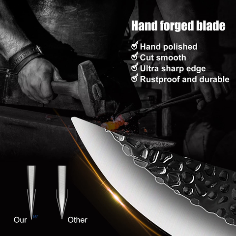 Image of ZENG Butcher Knife Hand Forged Boning Knife with Sheath, Viking Knife, Huusk Japanese Knife, High Carbon Steel Fillet Chef Knife Meat Cleaver Knife for Kitchen, Camping, BBQ