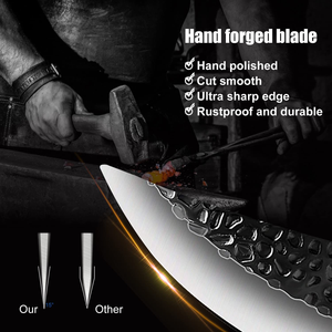 ZENG Butcher Knife Hand Forged Boning Knife with Sheath, Viking Knife, Huusk Japanese Knife, High Carbon Steel Fillet Chef Knife Meat Cleaver Knife for Kitchen, Camping, BBQ