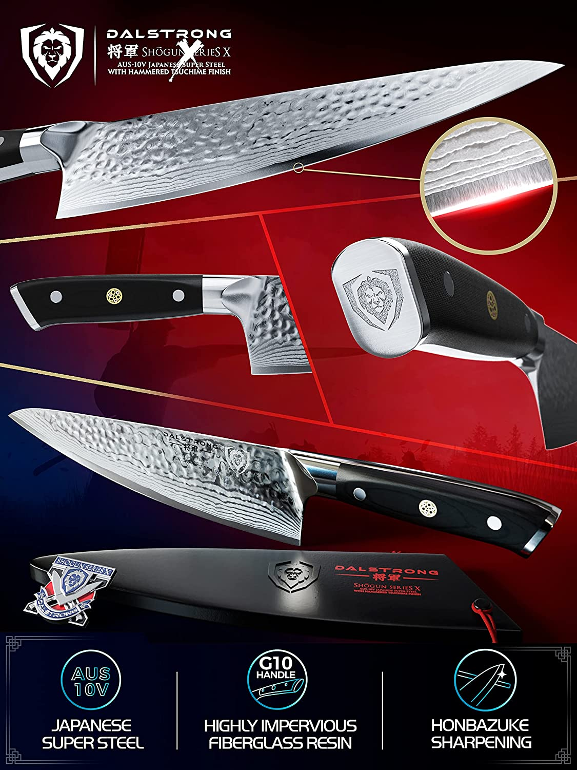 DALSTRONG Chef Knife - 8 Inch - Shogun Series - Damascus - Japanese AUS-10V Super Steel Kitchen Knife - Black Handle - Razor Sharp Knife - W/Sheath