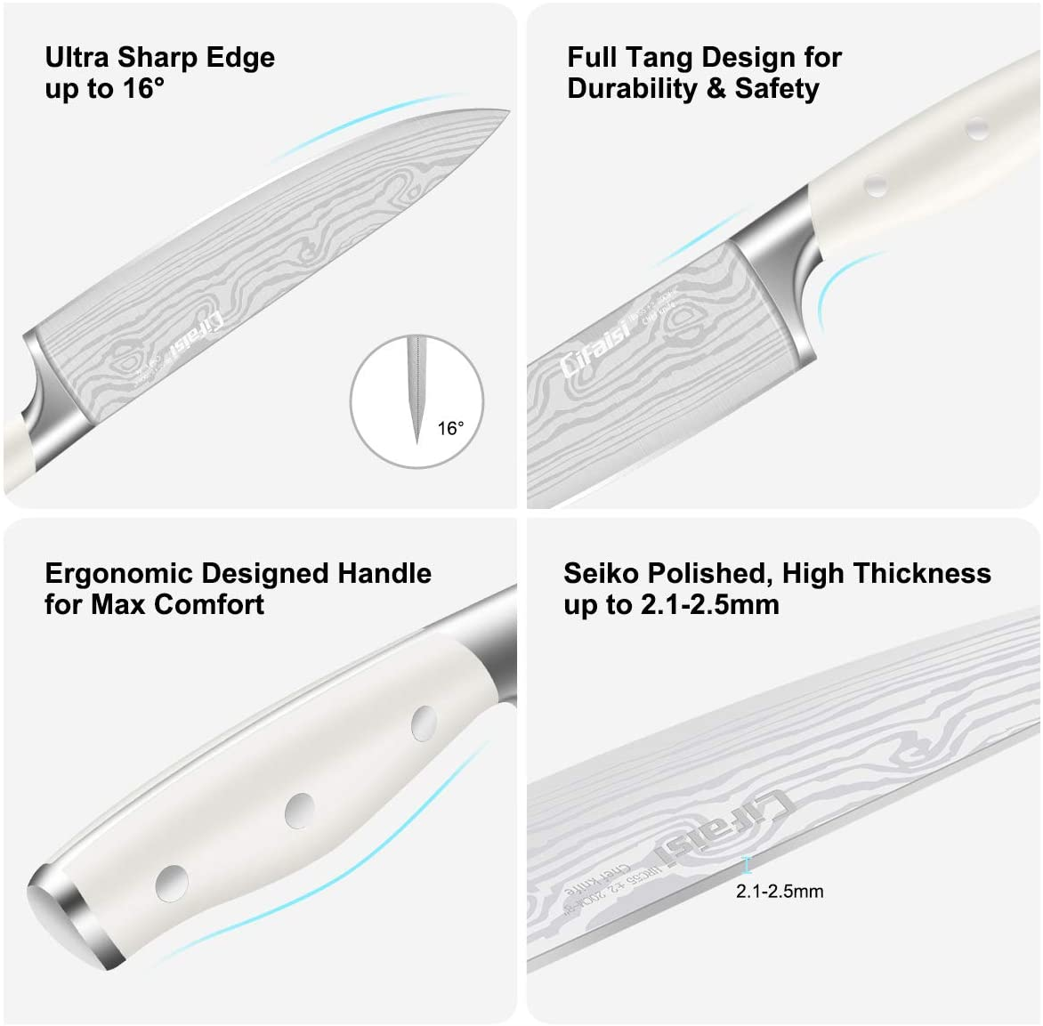 Knife Set, 23 PCS Kitchen Knife Set with Block, Germany High Carbon Stainless Steel Chef Knife Block Set, Knives Set for Kitchen with Sharpener & Finger Guard, Ultra Sharp, White