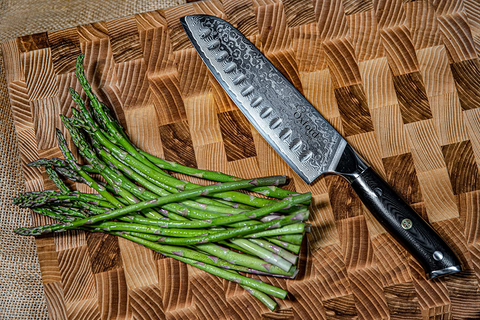 Image of Santoku Chef’S Knife 7 Inch: Best Professional Scalloped Hollow (Granton) Edge Japanese VG10 67 Layer Damascus Steel Ultra Sharp Blade W/G-10 Ergonomic Handle by Oxford Chef