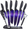 Purplechef 10 Pieces Purple Galaxy Kitchen Knives Set. Includes 6 Stainless Steel Knives, Scissors, Knife Sharpener, Peeler, and Clear Acrylic Stand.