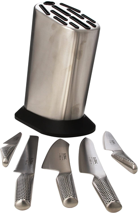 Global G-835/WS-6 Knife Set with Block, 6 Piece, Silver