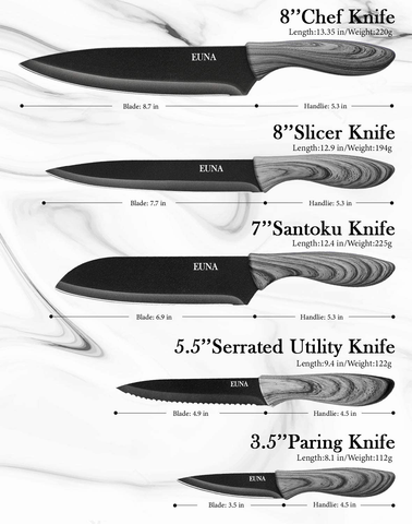 Image of EUNA Kitchen Knife Set with Multiple Sizes, [Ultra-Sharp] Japanese Knives with Sheaths and Gift Box, Chef Knife Set for Professional Multipurpose Cooking with Ergonomic Handle (5PCS)
