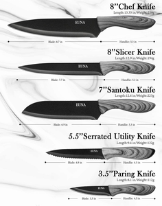 EUNA Kitchen Knife Set with Multiple Sizes, [Ultra-Sharp] Japanese Knives with Sheaths and Gift Box, Chef Knife Set for Professional Multipurpose Cooking with Ergonomic Handle (5PCS)
