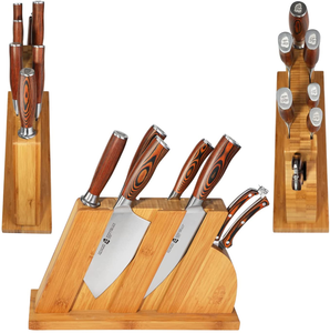 TUO Knife Set 8Pcs, Japanese Kitchen Chef Knives Set with Wooden Block, Including Honing Steel and Shears, Forged German HC Steel with Comfortable Pakkawood Handle, Fiery Series Come with Gift Box