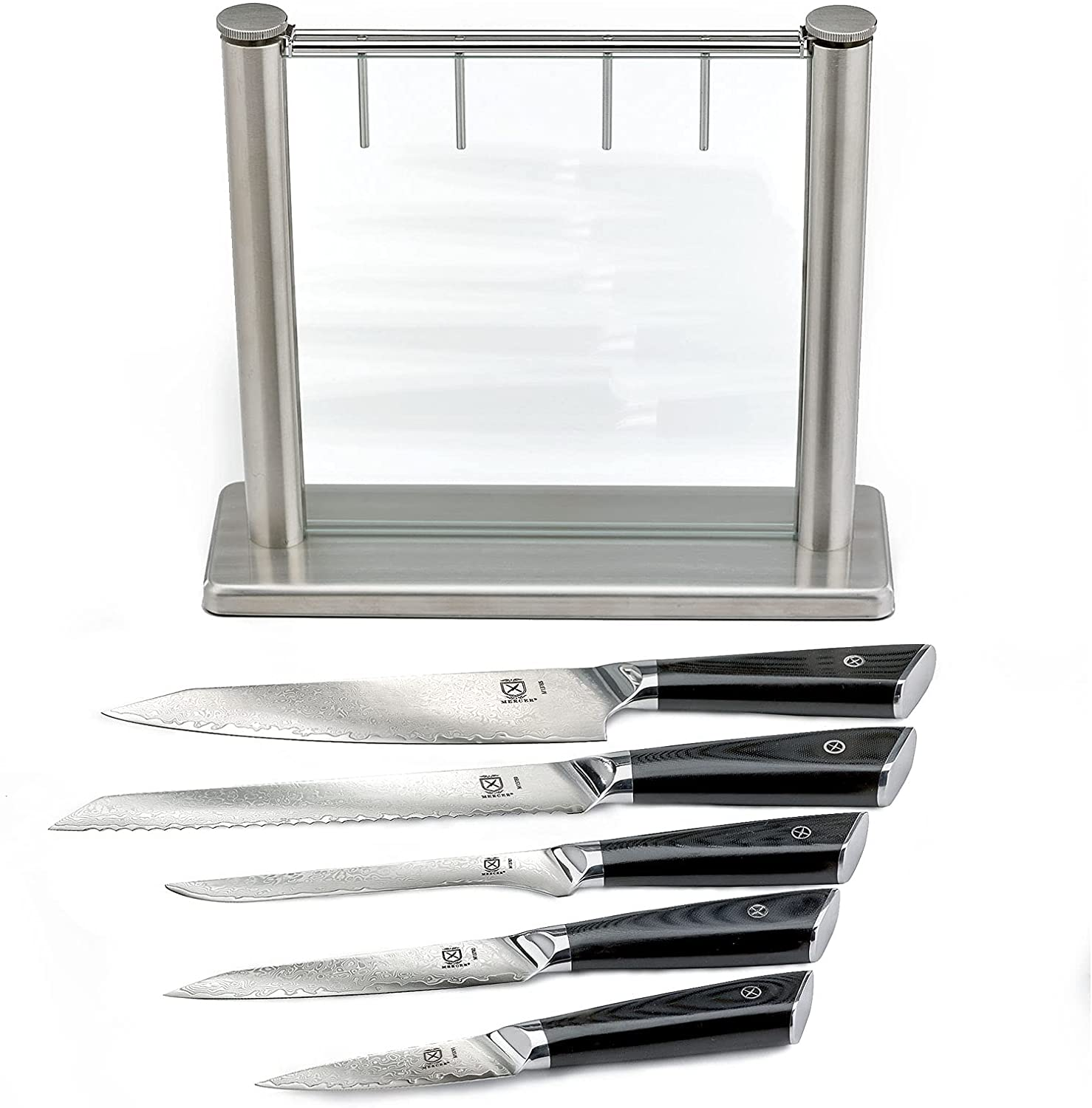Mercer Culinary Premium Grade Super Steel 6-Piece Knife Set with Glass Block Stand, G10 Handles