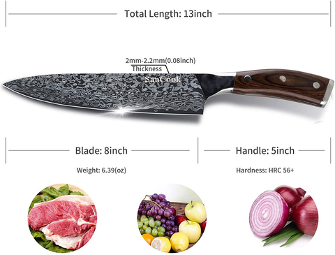Image of Sancook Chef Knife 8 Inch Kitchen Knife Sharp Professional Knife ,Chefs Knife Chopping Knife German High Carbon Stainless Steel 4116 Knives with Ergonomic Handle-Chef Gifts for Men Damascus Pattern