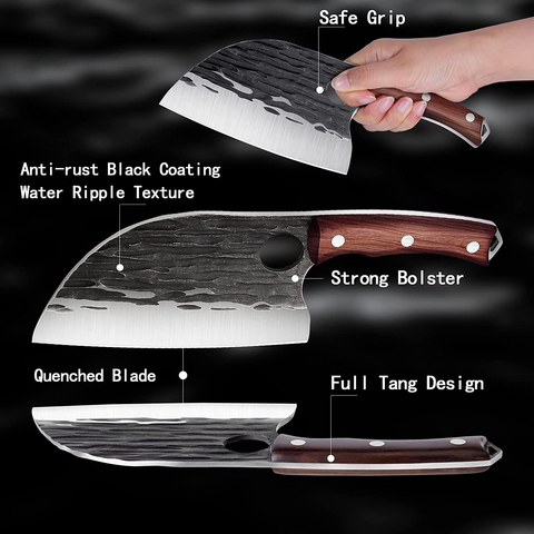 Image of Upgraded Serbian Chef Knife 11.4 Inch Viking Cleaver Knife Hand Forged Japanese Kitchen Knives Sharp Chopping Knife Full Tang Handle Butcher Knife with Sheath Outdoor Boning Knife BBQ Camping Gift