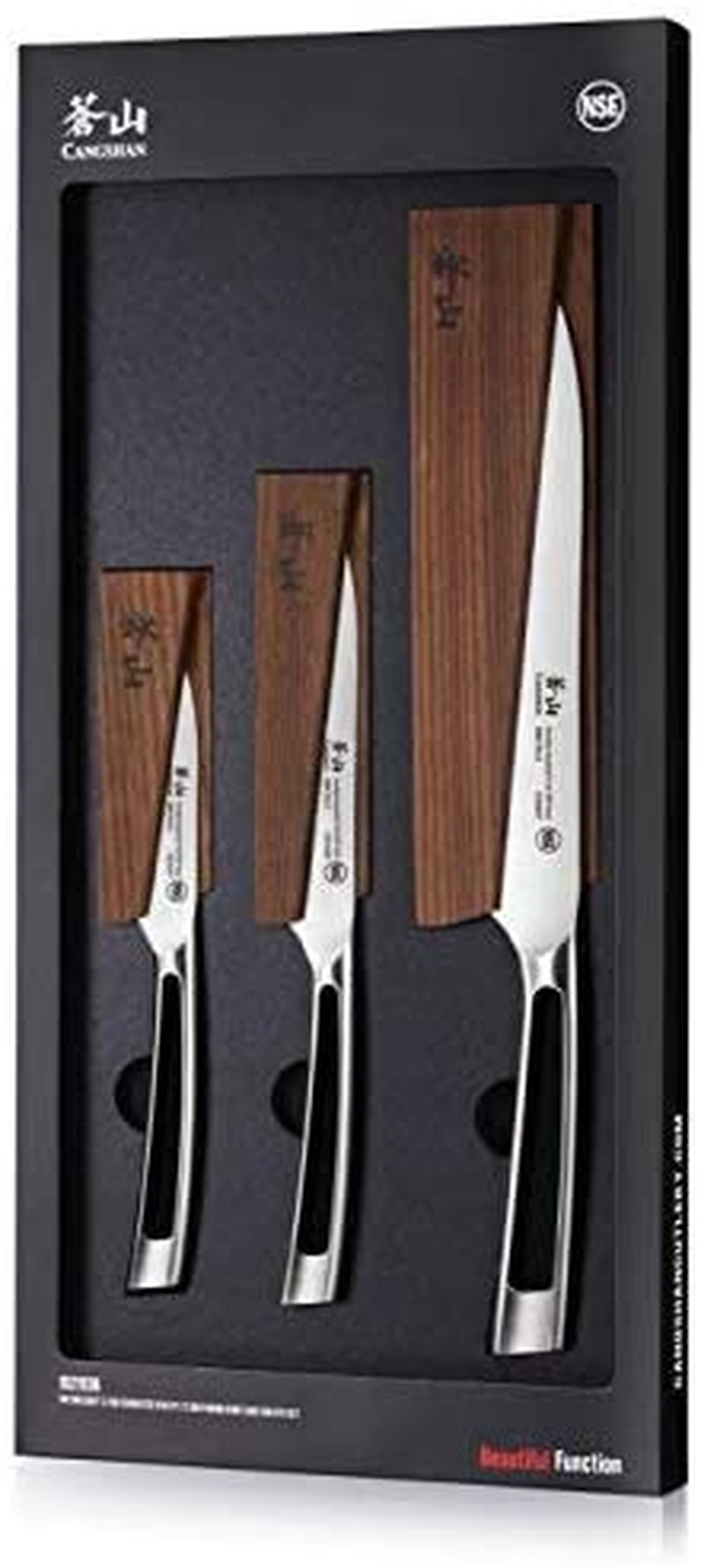 Cangshan TN1 Series 1021936 Swedish Sandvik 14C28N Steel Forged 3-Piece Starter Knife Set with Wood Sheaths