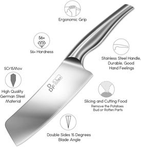 DDF Iohef Nakiri Kitchen Knife, Chef'S Knife in Stainless Steel Professional Cooking Knife, Antiseptic Non-Slip Ultra Sharp Knife with Ergonomic Handle Ideal for Kitchen & Restaurant