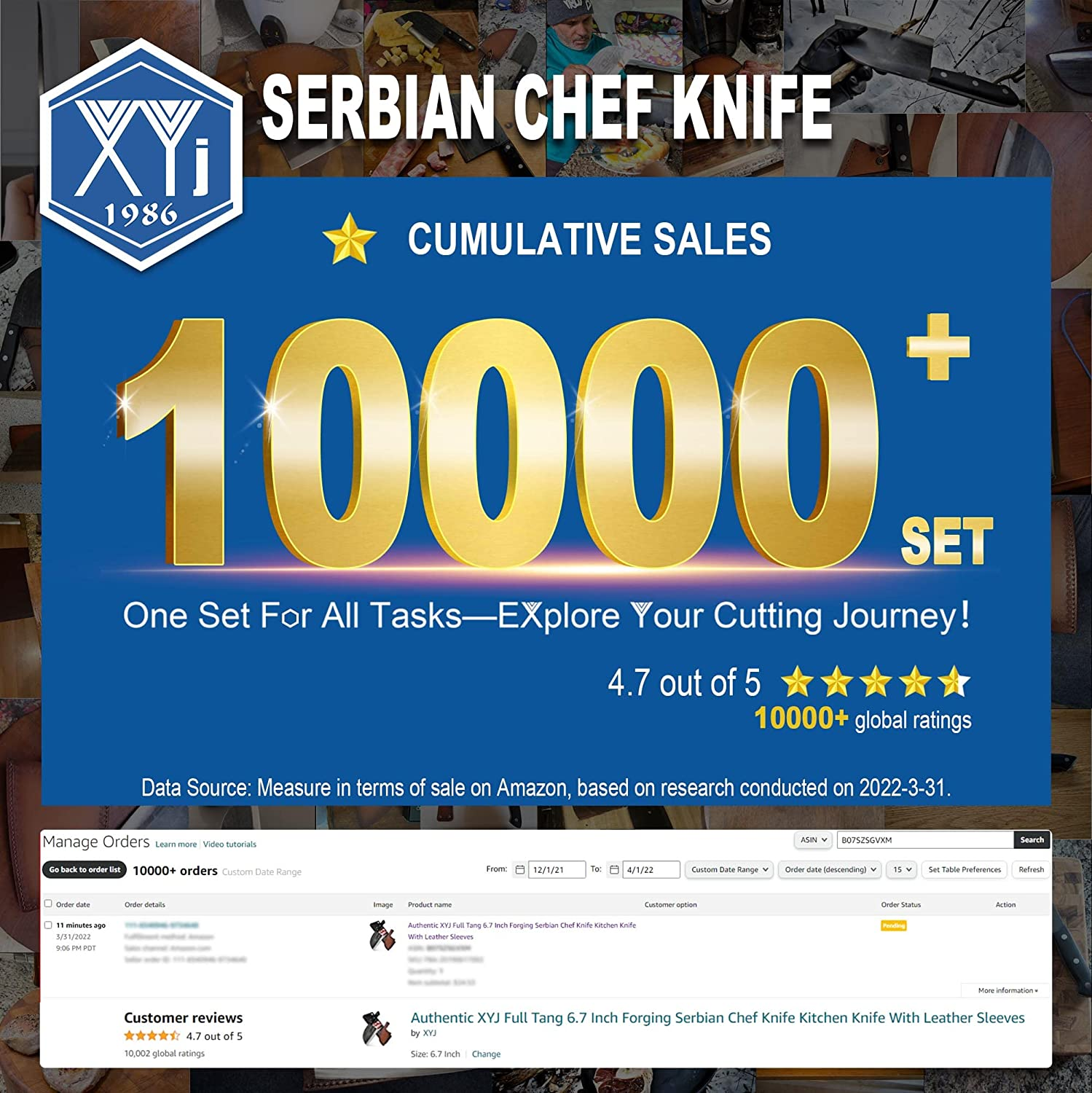 Authentic XYJ since 1986,Outstanding Ancient Forging,6.7 Inch Full Tang,Serbian Chefs Knife,Chef Meat Cleaver,Kitchen Knives,Set with Leather Sheath,Take Carrying,Butcher,For Camping or Outdoor