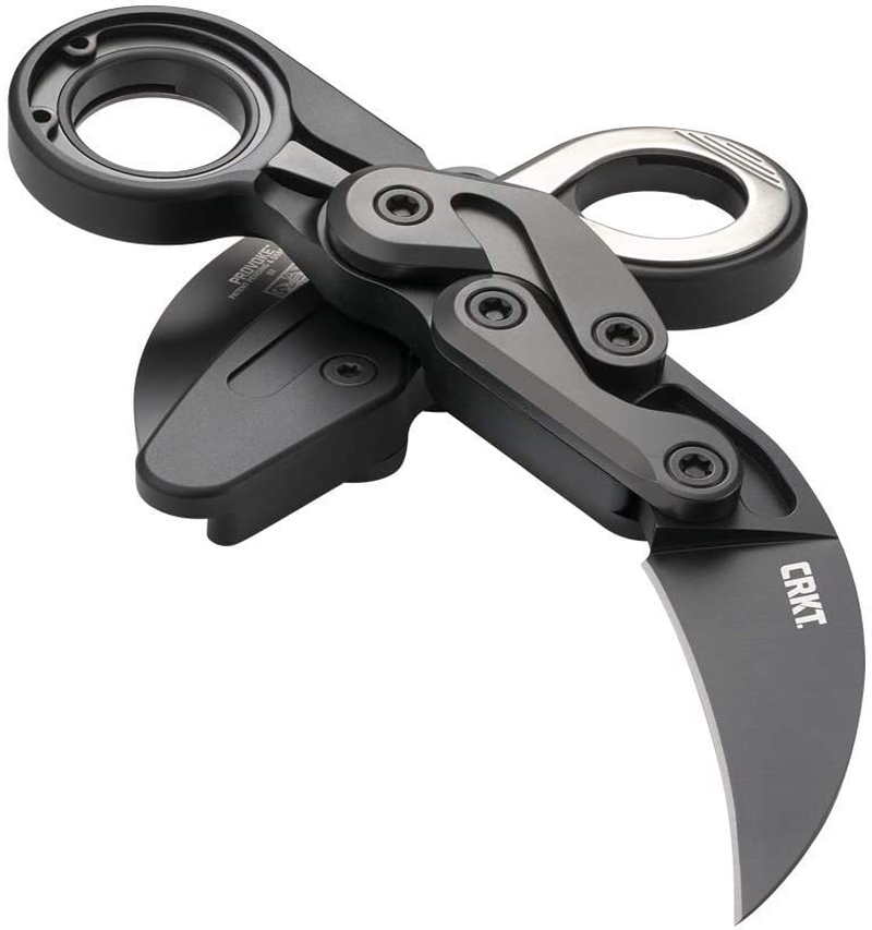 CRKT Provoke First Responder Folding Pocket Knife: Morphing Karambit, D2 Blade Steel, Kinematic Pivot Action, Integrated Safety Lock, Low Profile Pocket Clip, Glass Breaker, Sheath 4042