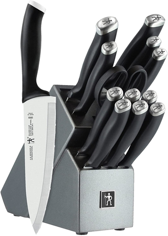 Image of HENCKELS Silvercap 14-Pc Kitchen Knife Set with Block Set, Chef Knife, Bread Knife, Steak Knife Set, Black