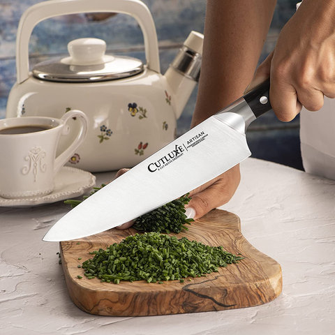 Image of CUTLUXE Chef Knife – 8" Chopping Knife – Forged High Carbon German Steel – Full Tang & Razor Sharp – Ergonomic Handle Design – Artisan Series